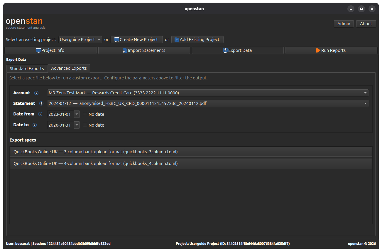 Advanced export tab