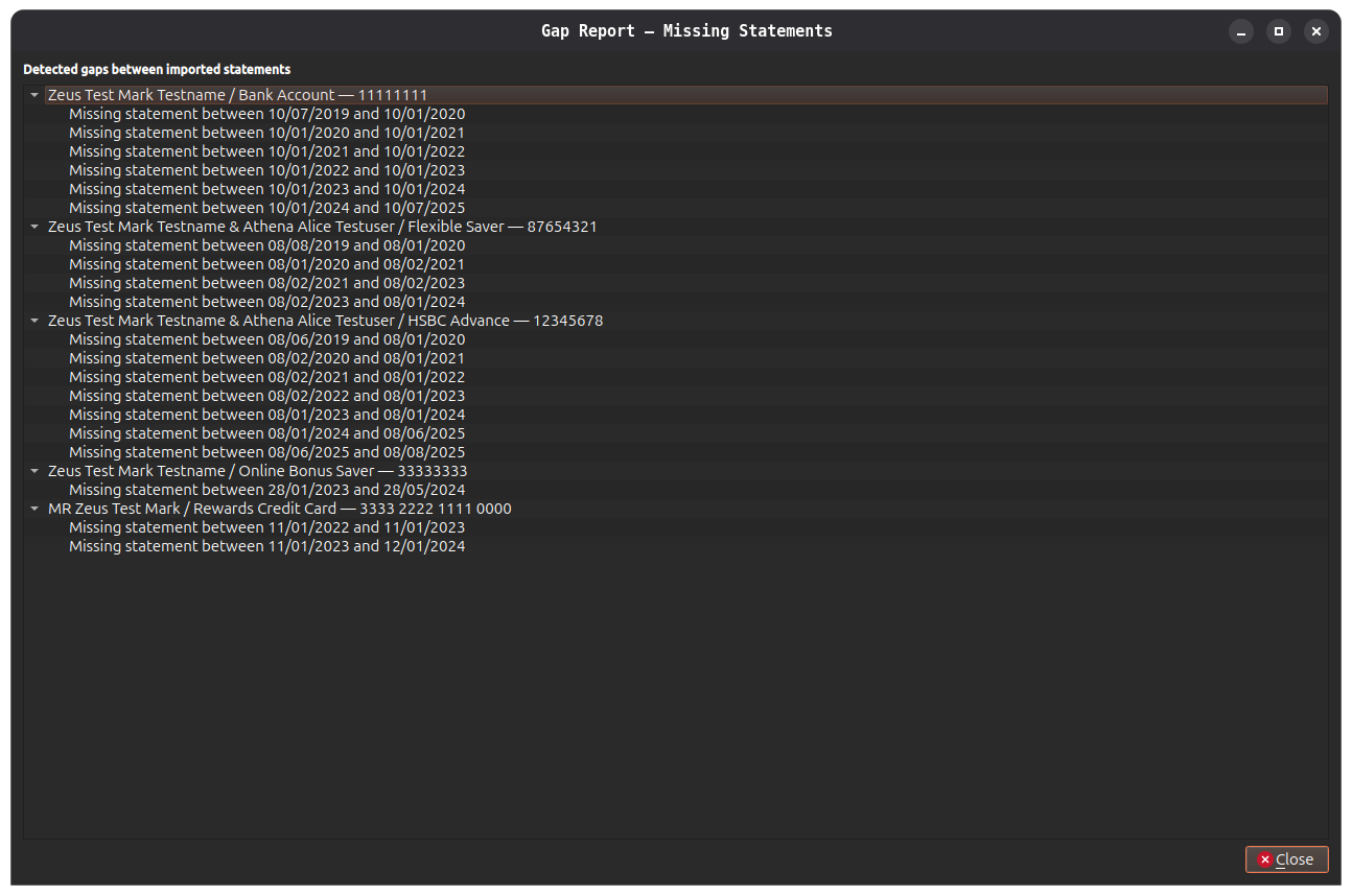 Gap detail dialog