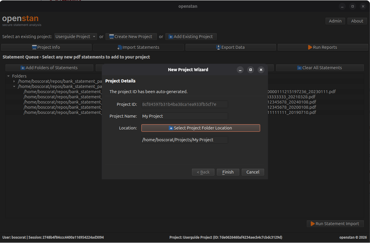 Project creation wizard